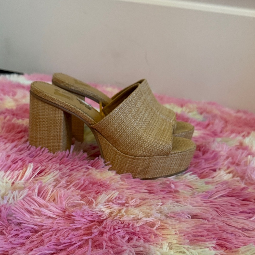 Report Beige Textured Block Heel Mules